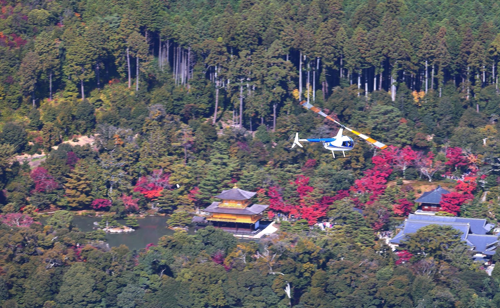 紅葉金閣寺上空